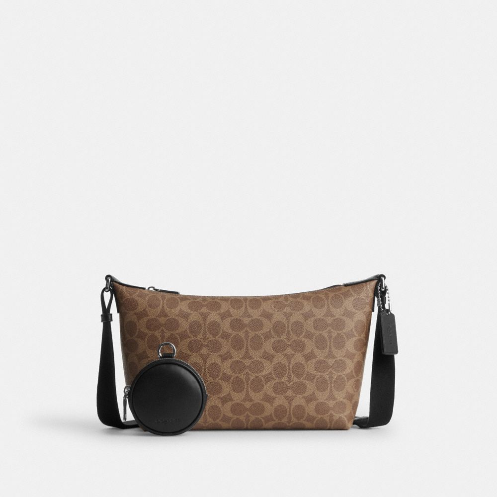 Coach Small Finn Crossbody Bag With Pouch In Signature Canvas Silver Tan Black