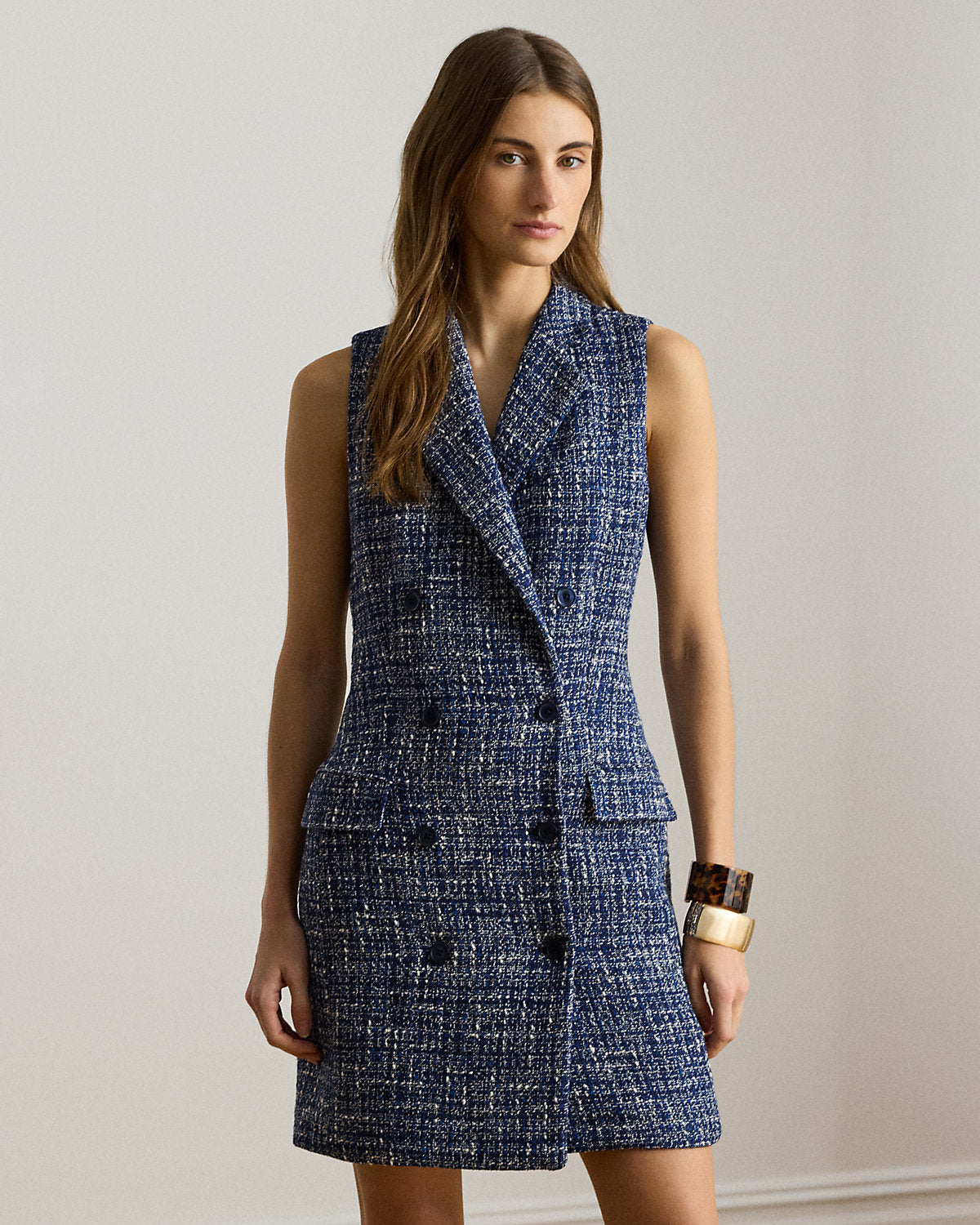 Ralph Lauren DoubleBreasted Bouclé Sleeveless Dress
