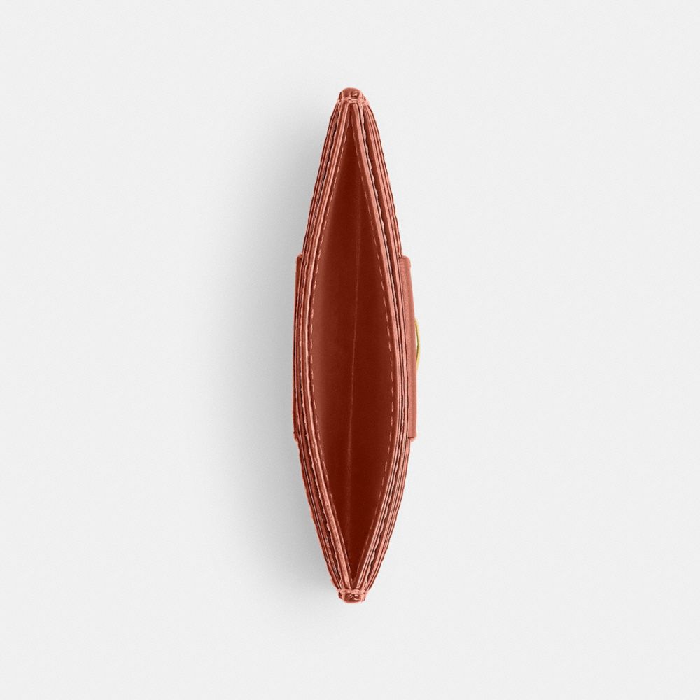 Coach Essential Card Case In Signature Canvas Brass Melon Pink