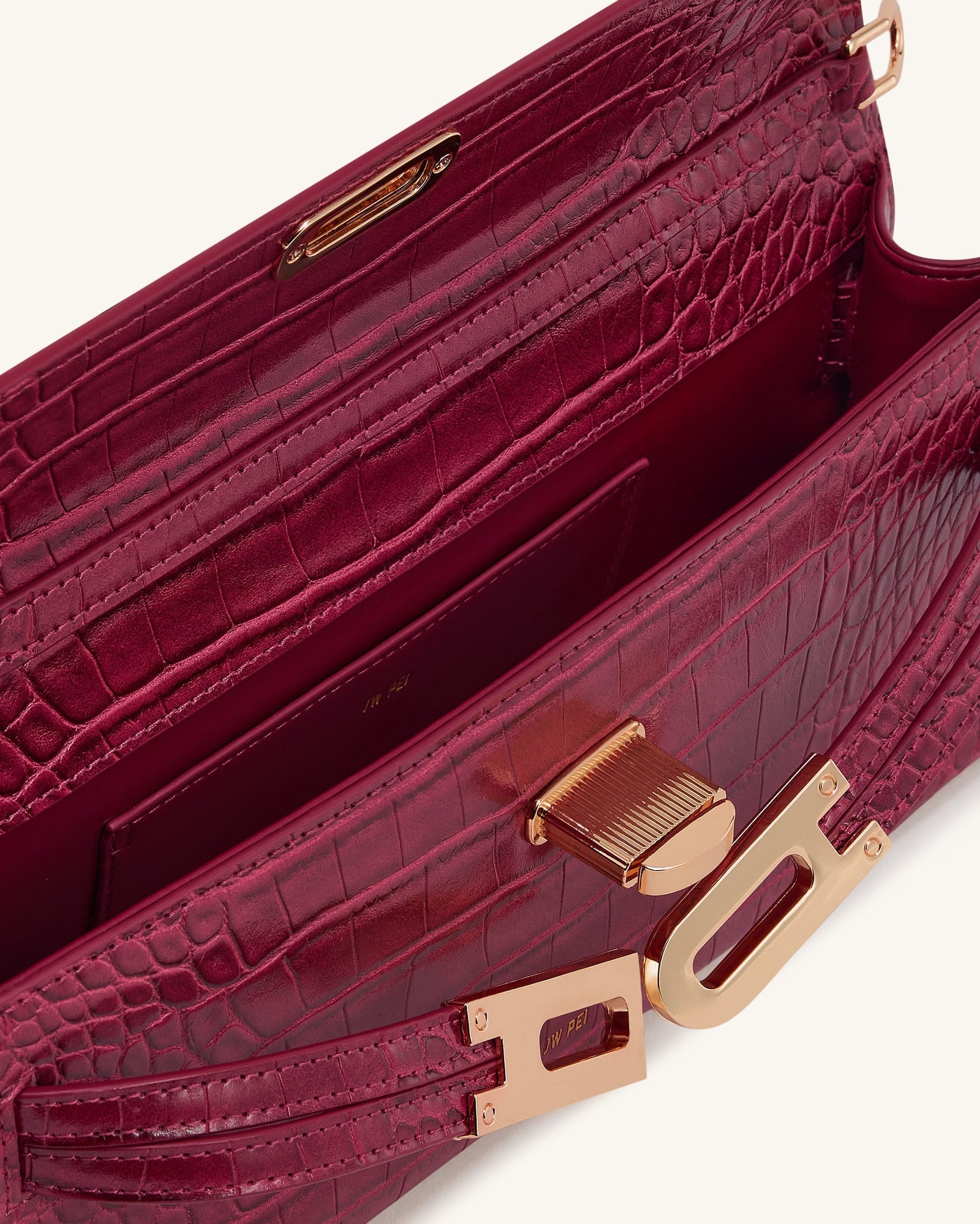Jw Pei Bria Structured Top Handle Bag Burgundy Croc
