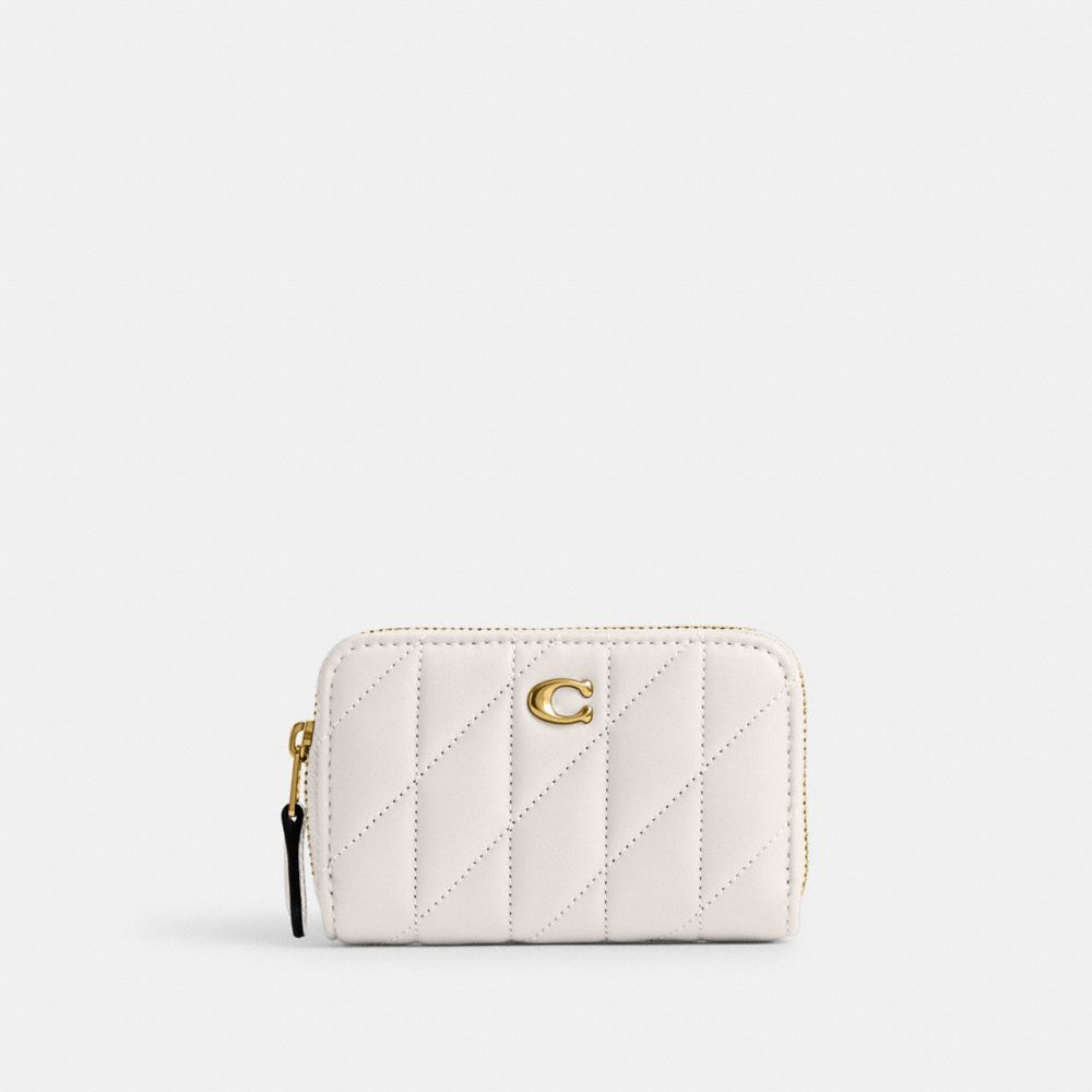 Coach Essential Small Zip Around Card Case With Pillow Quilting Brass Chalk