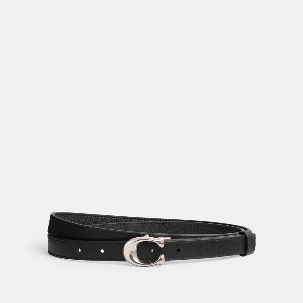 Coach Sculpted Signature Buckle Reversible Belt, 20 Mm Silver Black