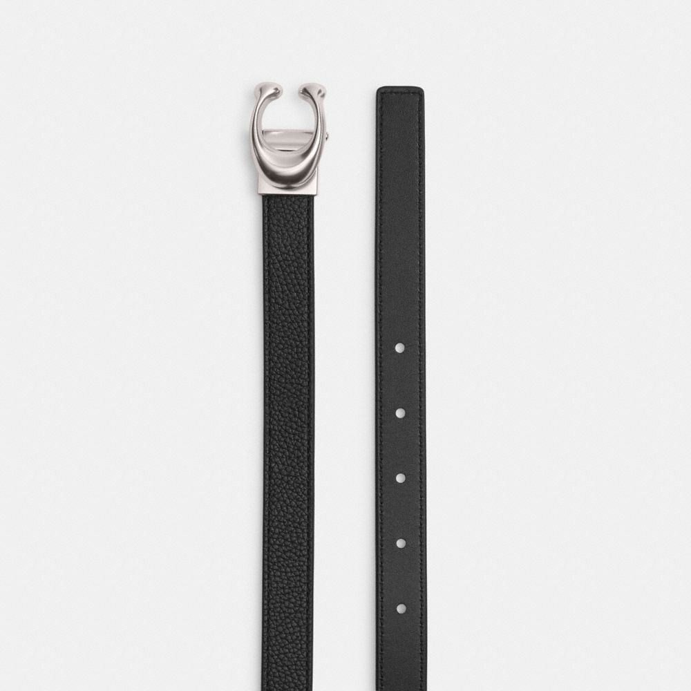 Coach Sculpted Signature Buckle Reversible Belt, 20 Mm Silver Black