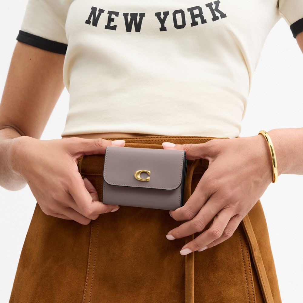 Coach Essential Card Holder Wallet In Colorblock Brass Ash Multi