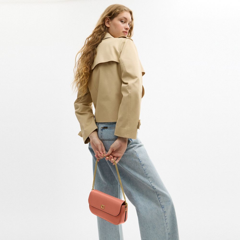 Coach Brook Flap Chain Bag Brass Dark Peach