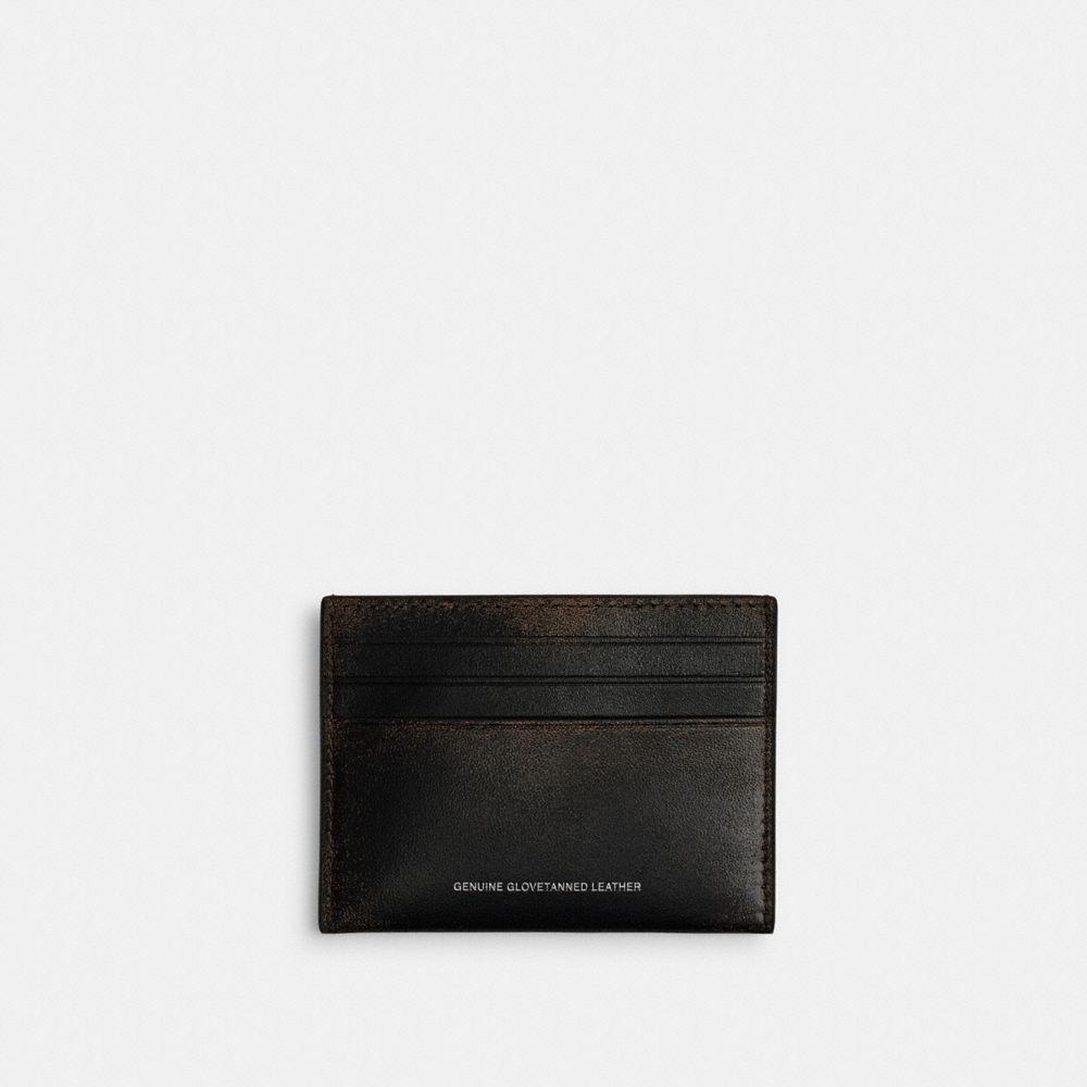Coach Card Case In Loved Leather Black Light Tan