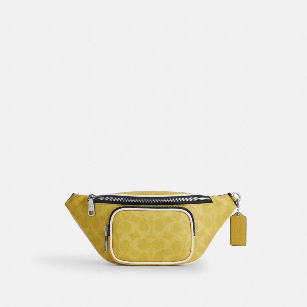 Coach Travis Belt Bag 30 In Signature Canvas Silver Light Citron