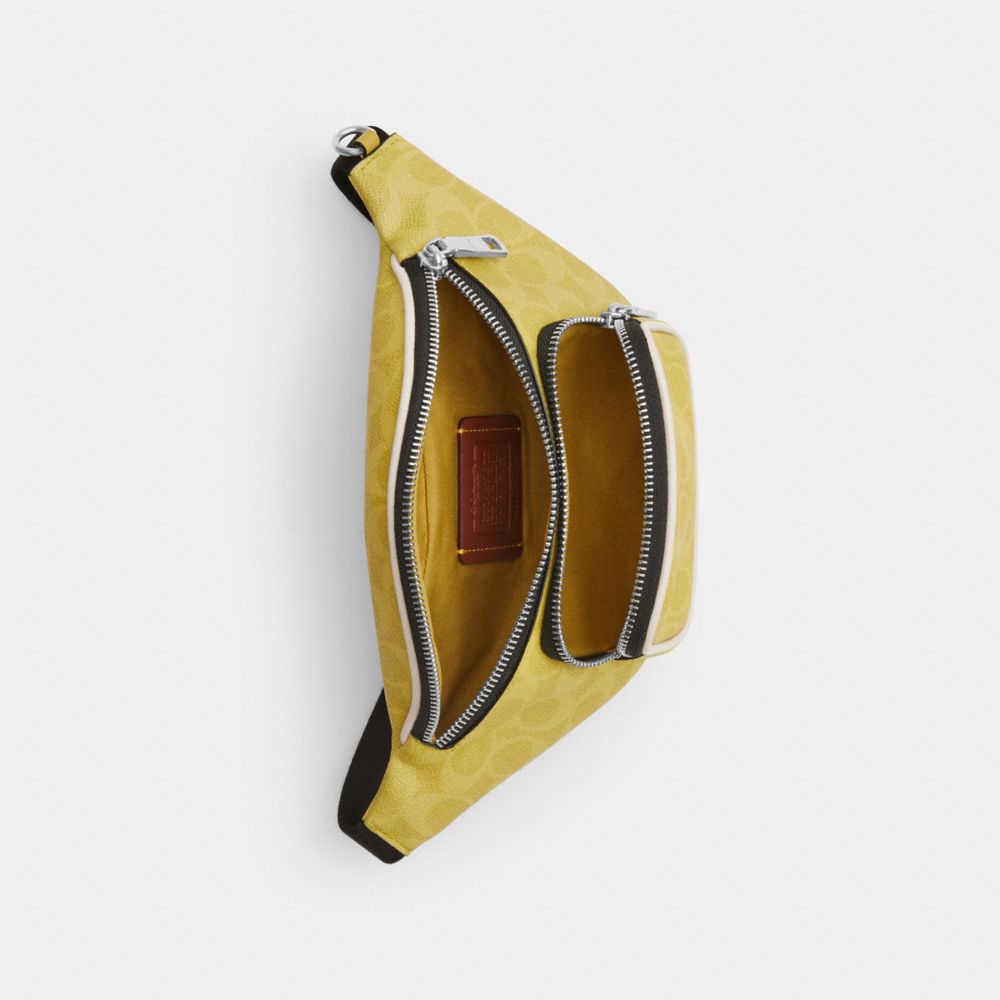 Coach Travis Belt Bag 30 In Signature Canvas Silver Light Citron