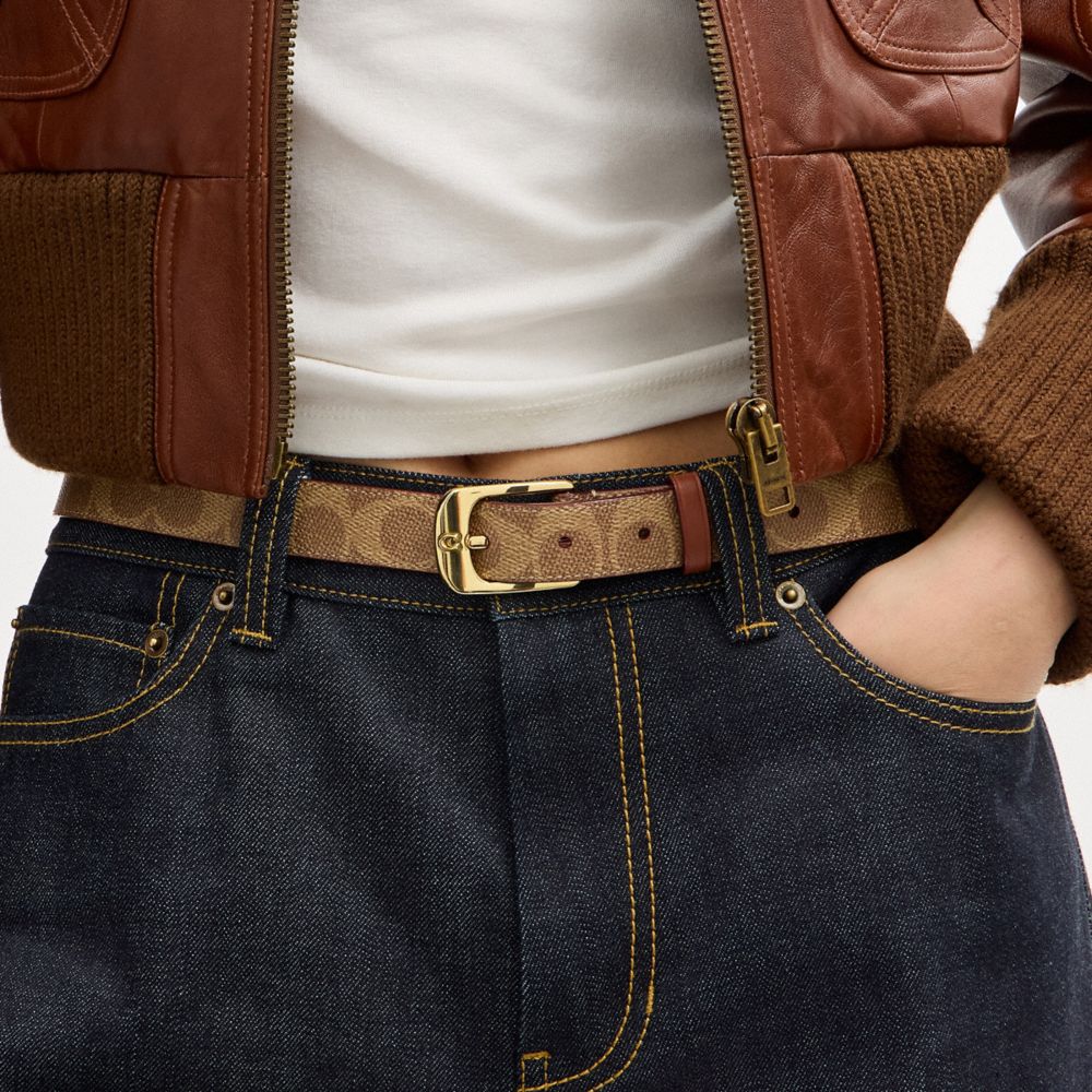 Coach C Harness Buckle Belt, 25 Mm Gold Tan Caramel