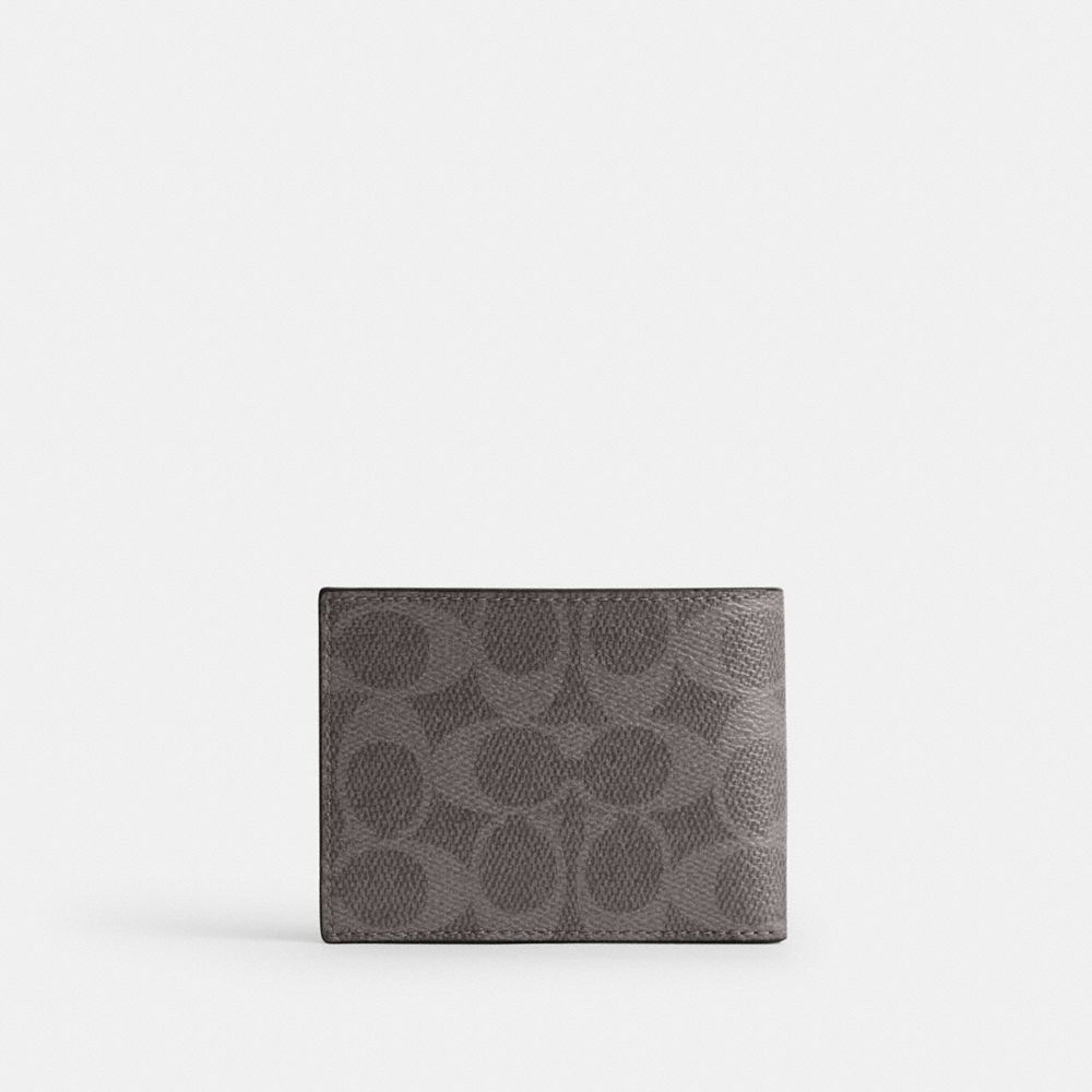 Coach Slim Billfold Wallet In Signature Canvas Grey Signature