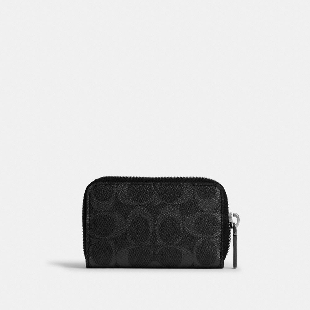 Coach Small Zip Around Card Case In Signature Canvas Black Signature