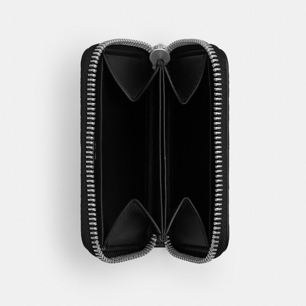 Coach Small Zip Around Card Case In Signature Canvas Black Signature