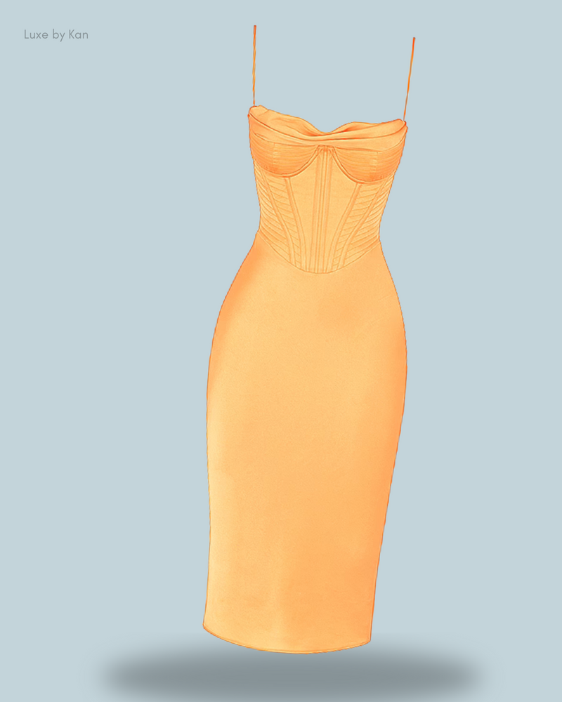 House of CB MYRNA 
CRYSTAL SATIN CORSET MIDI DRESS