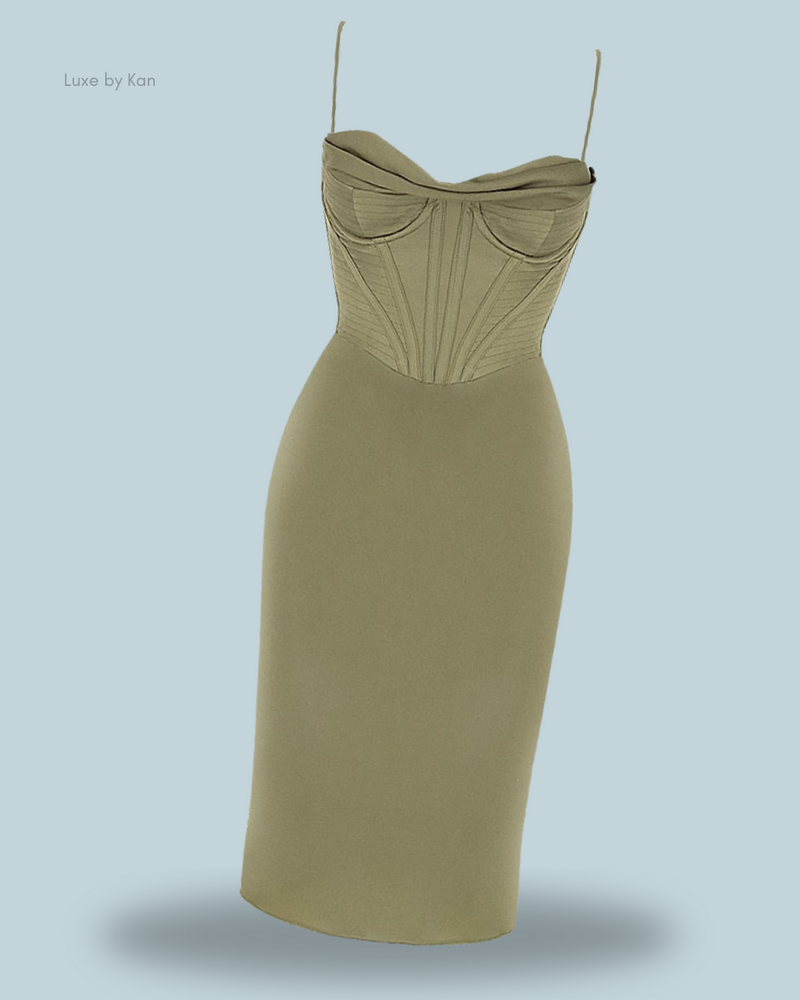 House of CB MYRNA 
CRYSTAL SATIN CORSET MIDI DRESS