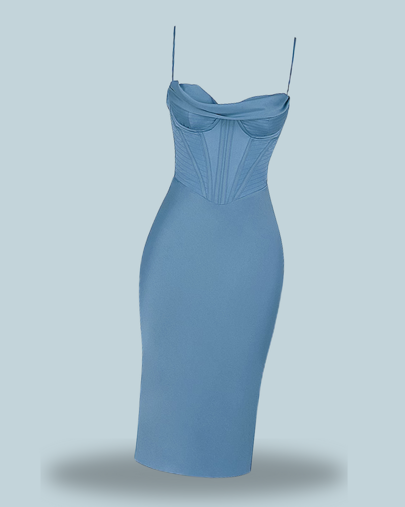 House of CB MYRNA 
CRYSTAL SATIN CORSET MIDI DRESS