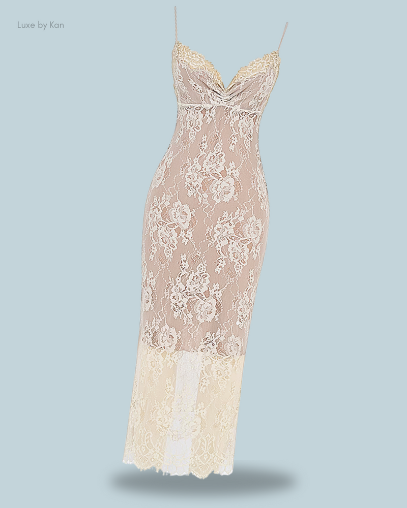 HOUSE OF CB Serelle Antique Ivory Lace Maxi Dress