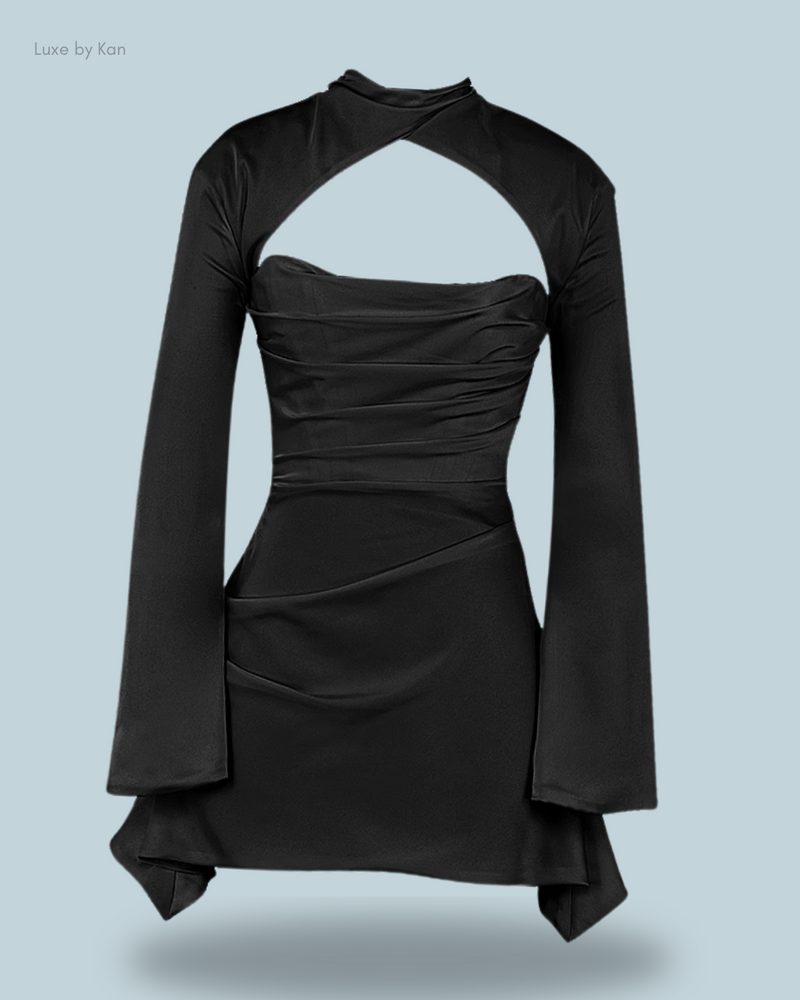 HOUSE OF CB Toira Black Draped Corset Dress