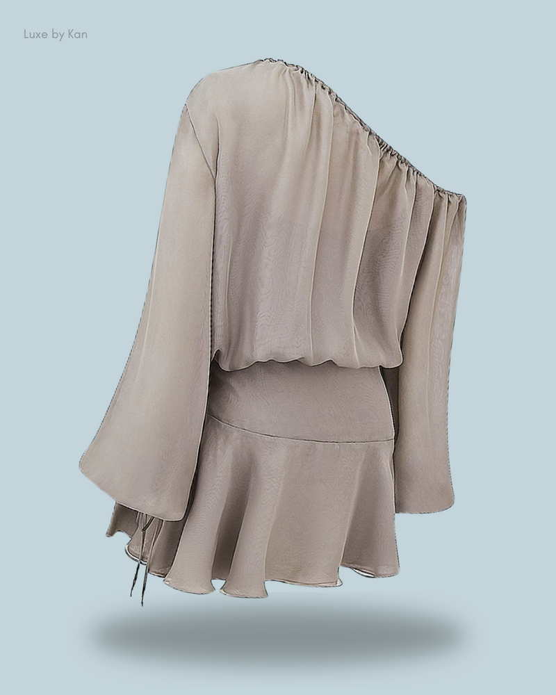 HOUSE OF CB Wilhelmina Ash Green Off Shoulder Dress