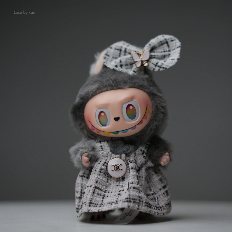 Pop Mart Labubu Doll Tweed Dress Outfit with Bow - 2 Piece Set