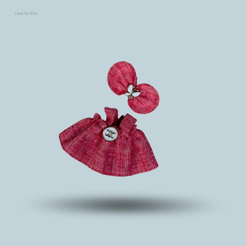 Pop Mart Labubu Doll Tweed Dress Outfit with Bow - 2 Piece Set