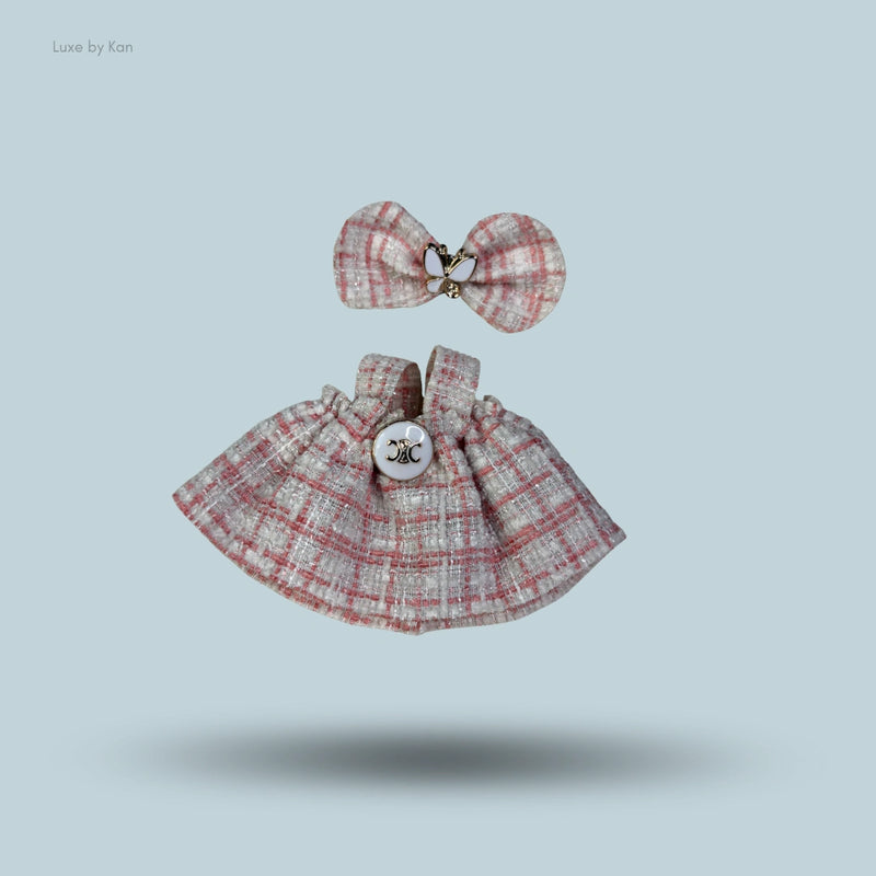 Pop Mart Labubu Doll Tweed Dress Outfit with Bow - 2 Piece Set