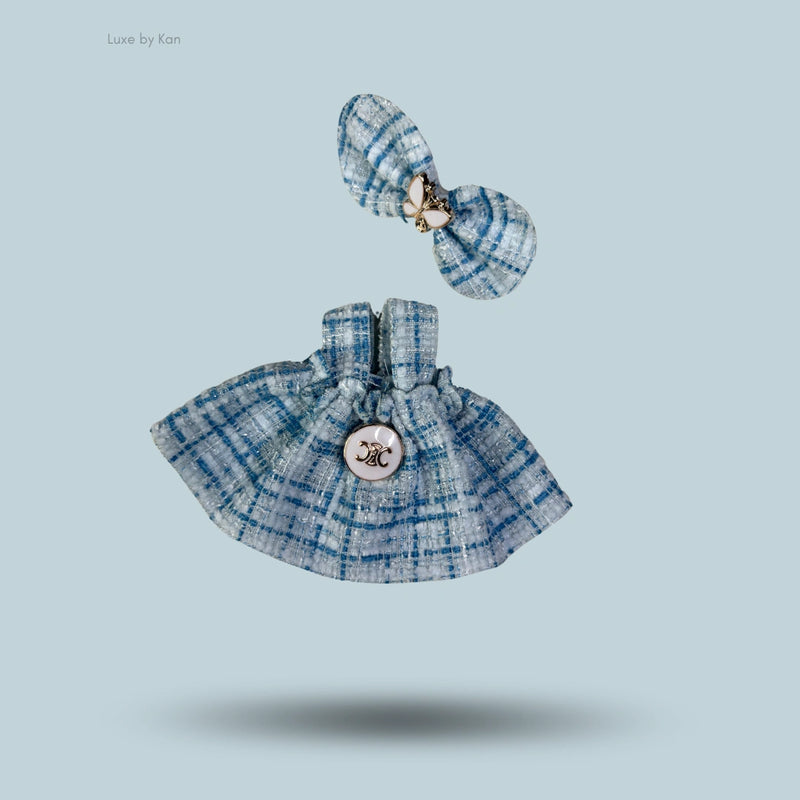 Pop Mart Labubu Doll Tweed Dress Outfit with Bow - 2 Piece Set
