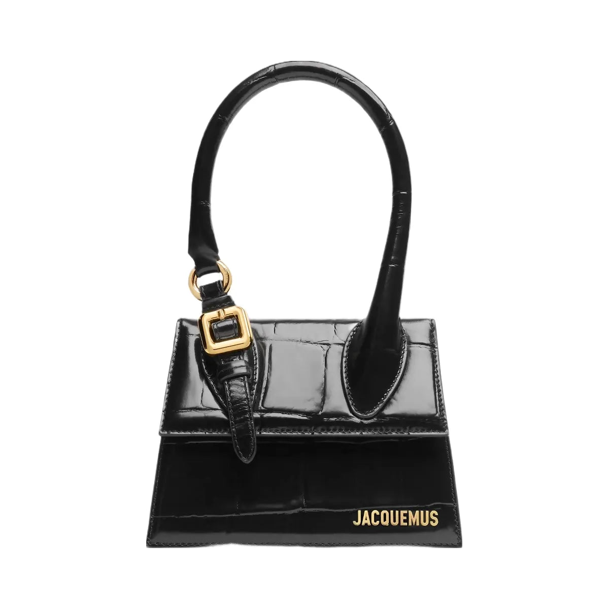 Jacquemus The Medium Chiquito With Buckle Croc-Embossed Structured Leather Bag Black