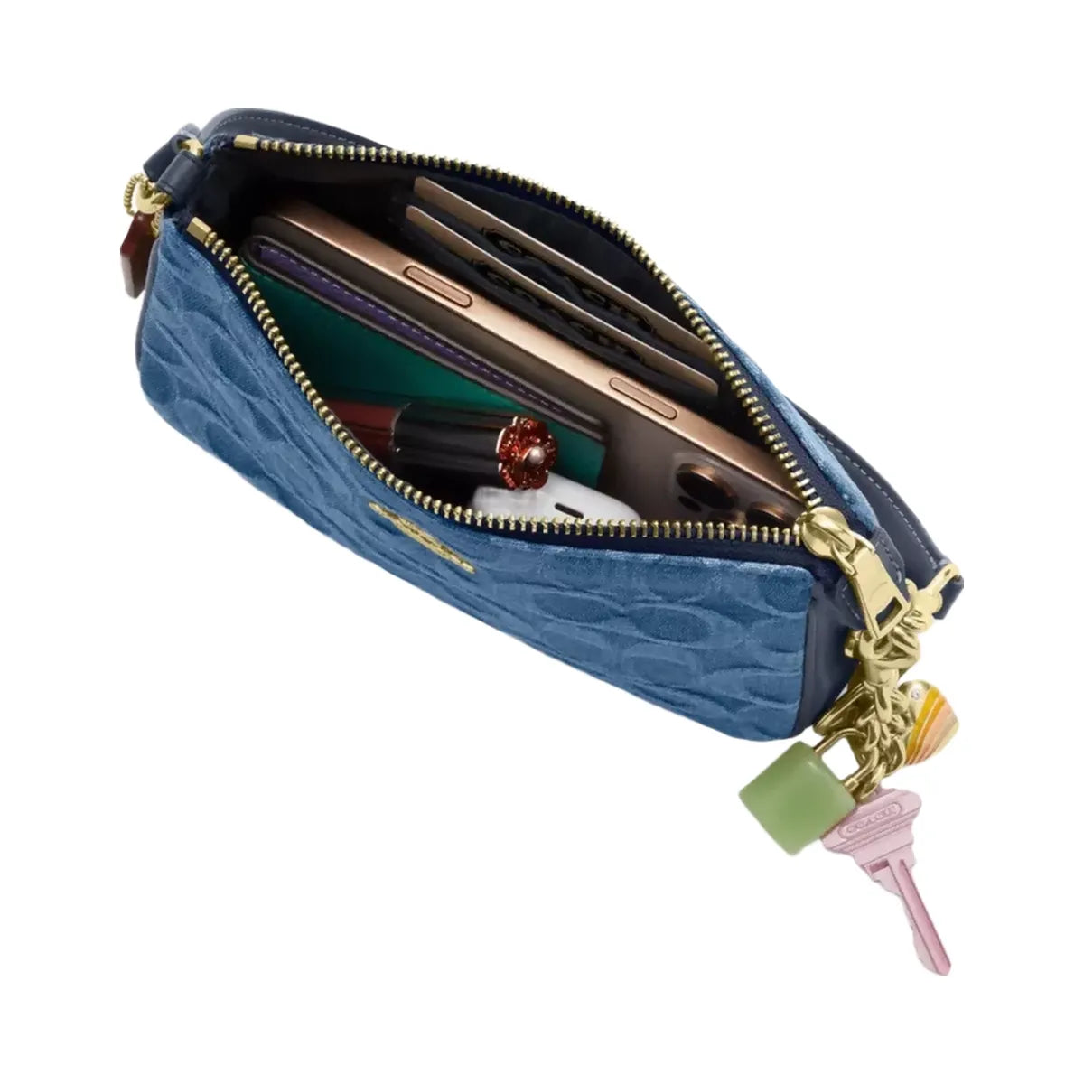 Coach Nolita 19 In Signature Denim Gold Indigo