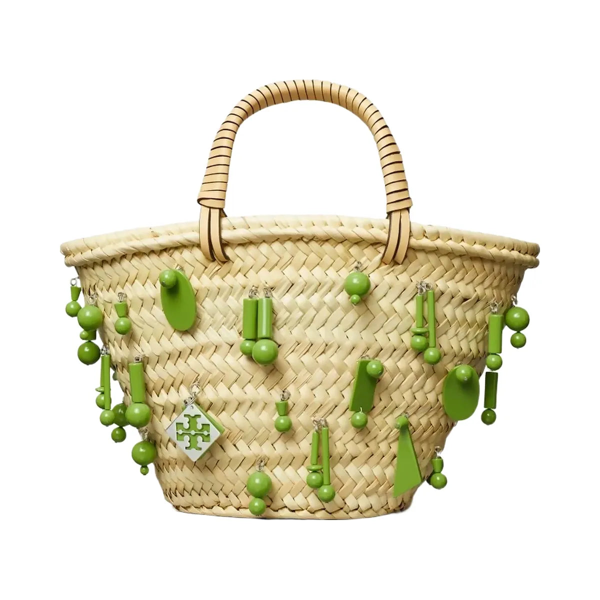 Tory Burch Small Raffia Embroidered Tote Wild Leaves