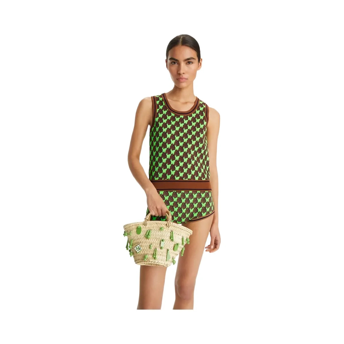 Tory Burch Small Raffia Embroidered Tote Wild Leaves