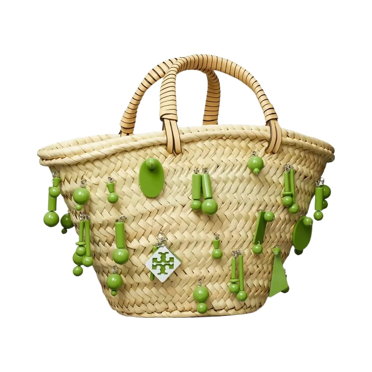 Tory Burch Small Raffia Embroidered Tote Wild Leaves