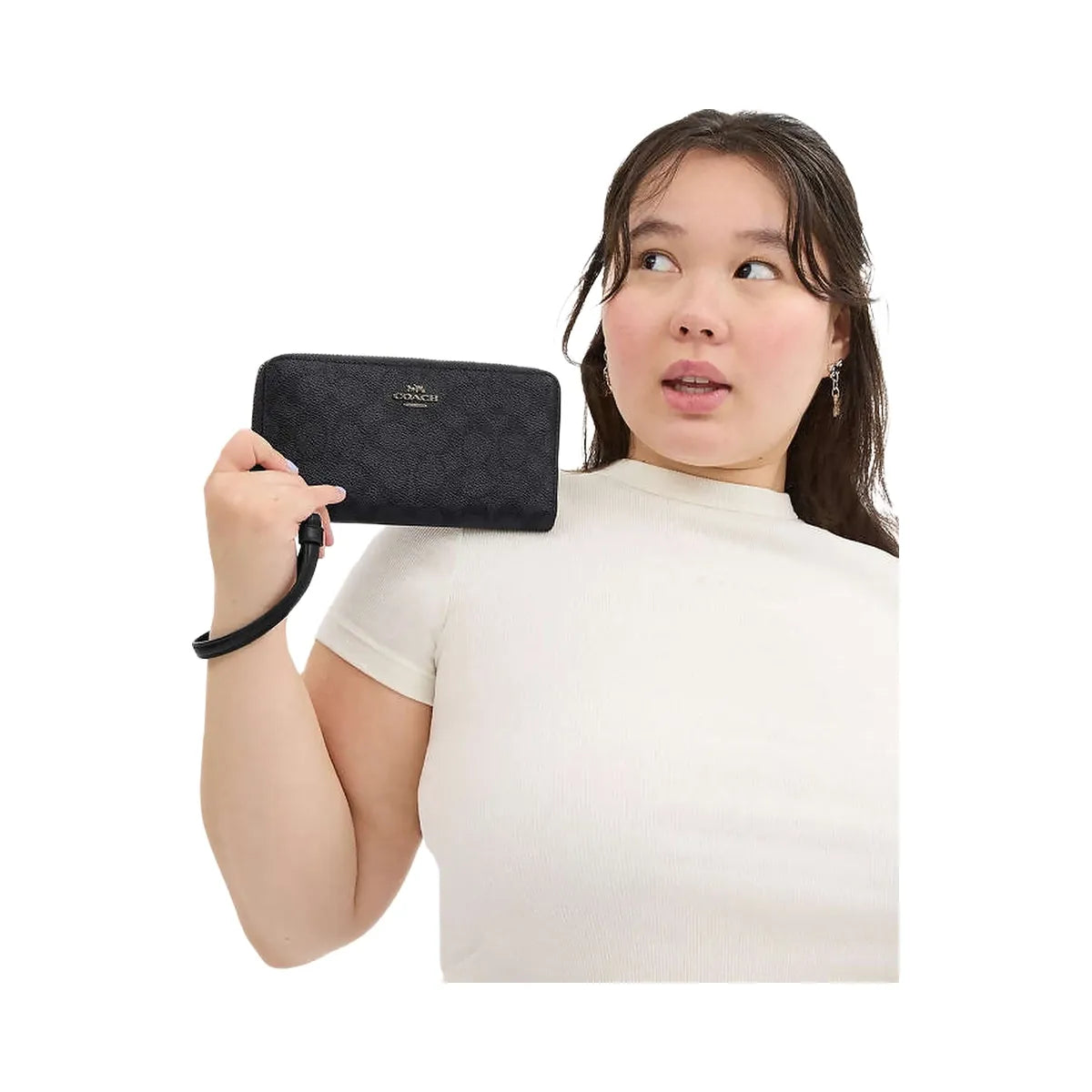 Coach Long Zip Around Wallet In Signature Canvas Signature Canvas-Gunmetal-Charcoal-Black