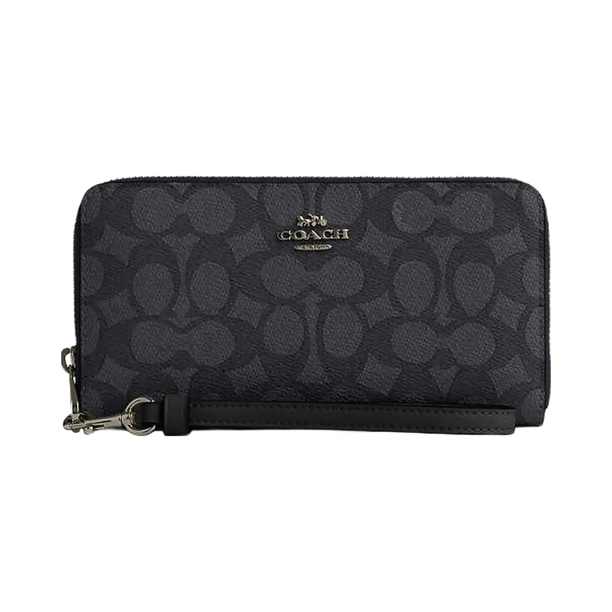 Coach Long Zip Around Wallet In Signature Canvas Signature Canvas-Gunmetal-Charcoal-Black