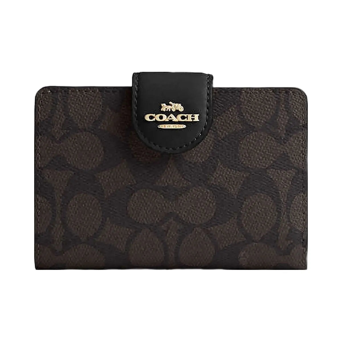 Coach Medium Corner Zip Wallet In Signature Canvas Signature Canvas-Gold-Walnut-Black