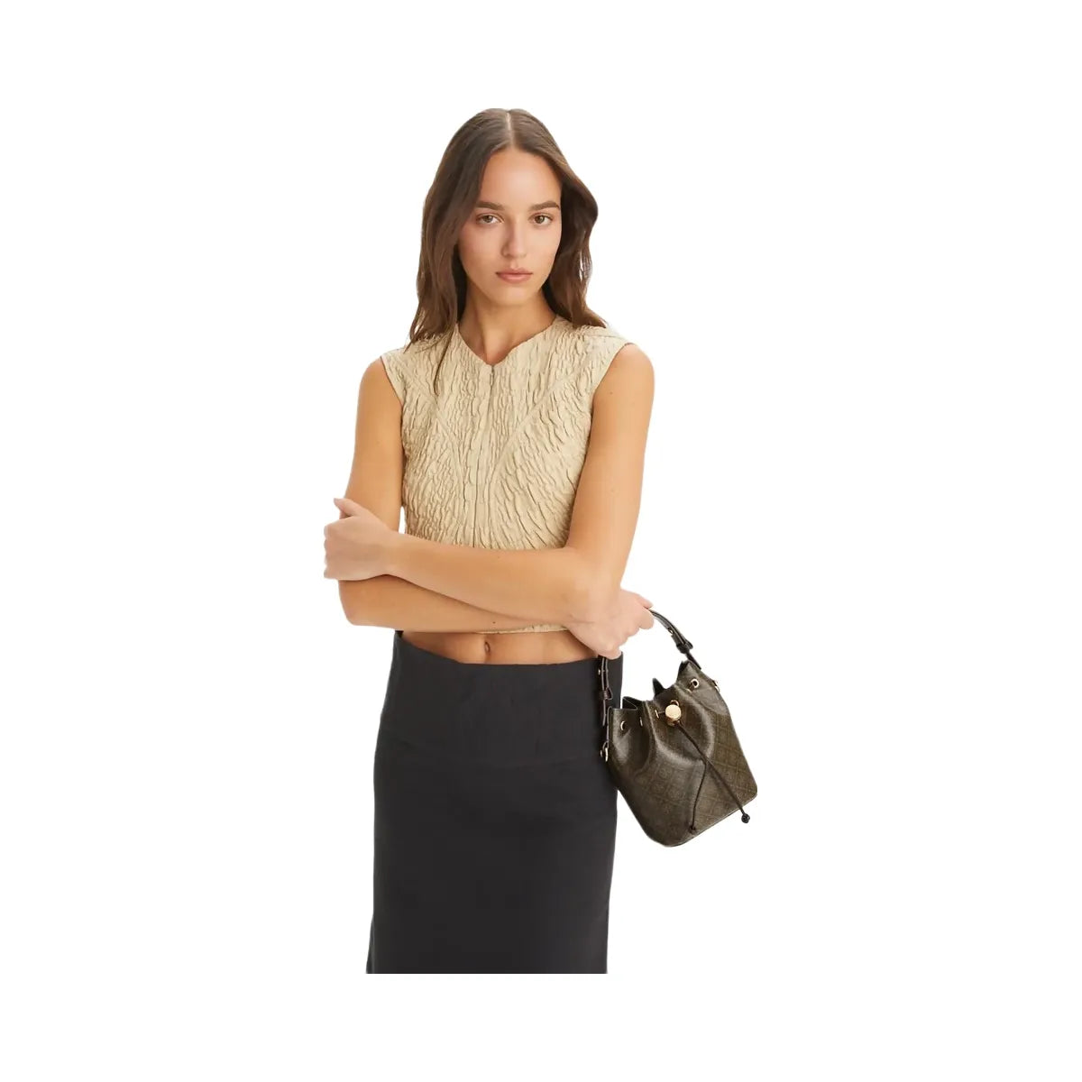 Tory Burch T Monogram Coated Canvas Mini Bucket Bag French Press