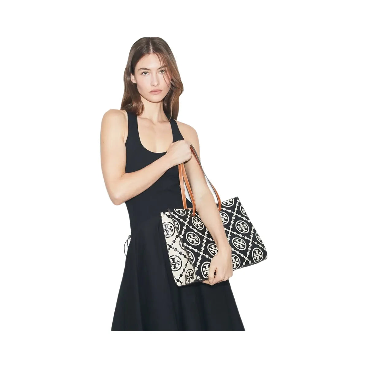 Tory Burch T Monogram Contrast Embossed Tote Black/White