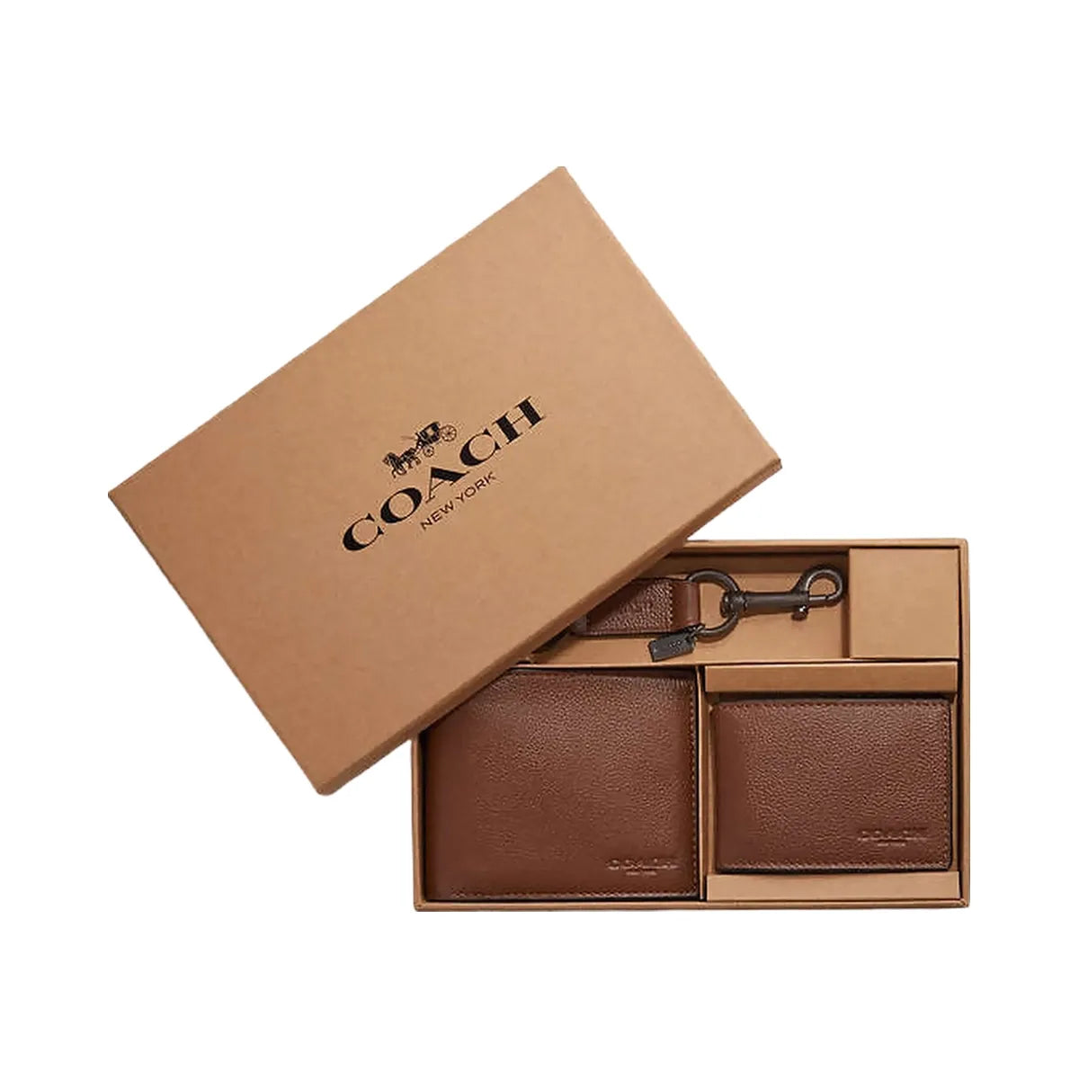 Coach Boxed 3 In 1 Wallet Gift Set Pebbled Leather-Dark Saddle