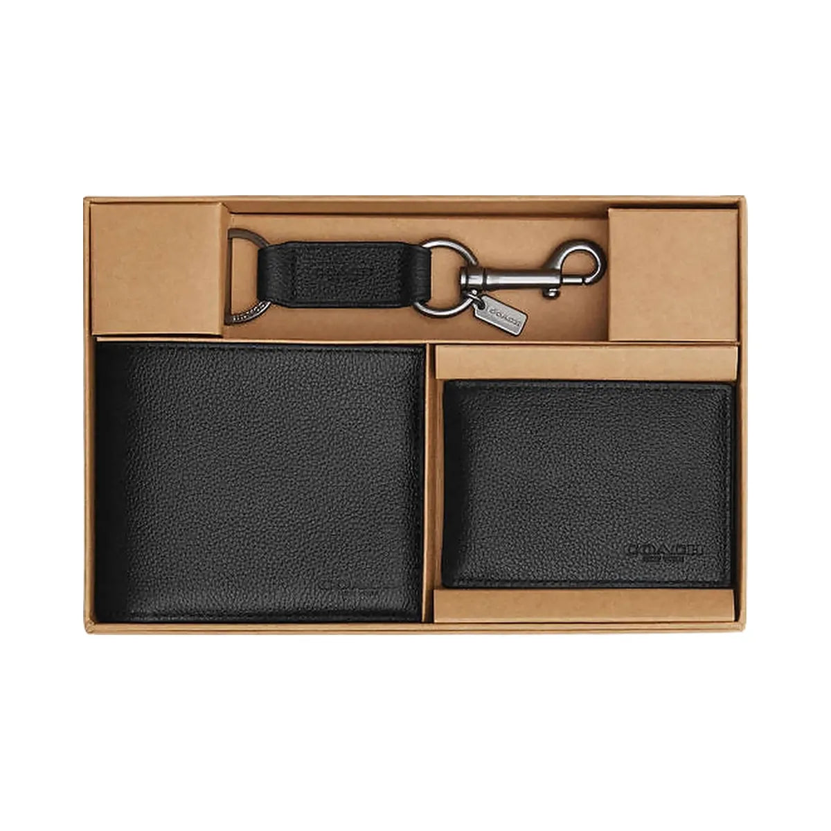 Coach Boxed 3 In 1 Wallet Gift Set Pebbled Leather-Black