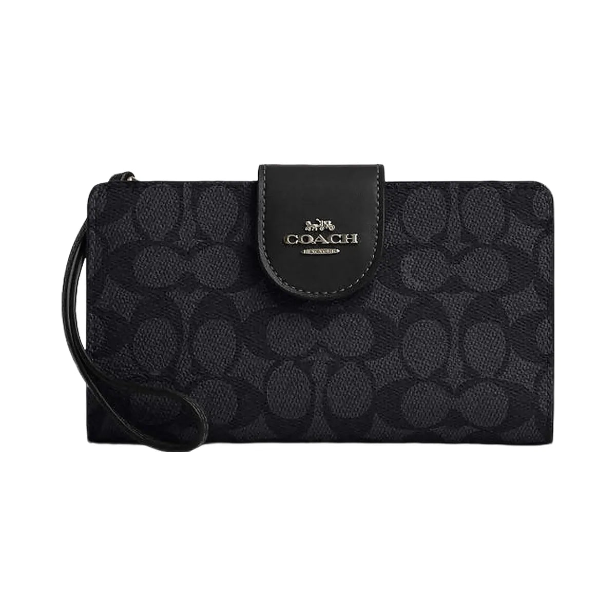 Coach Phone Wallet In Signature Canvas Signature Canvas-Gunmetal-Charcoal-Black
