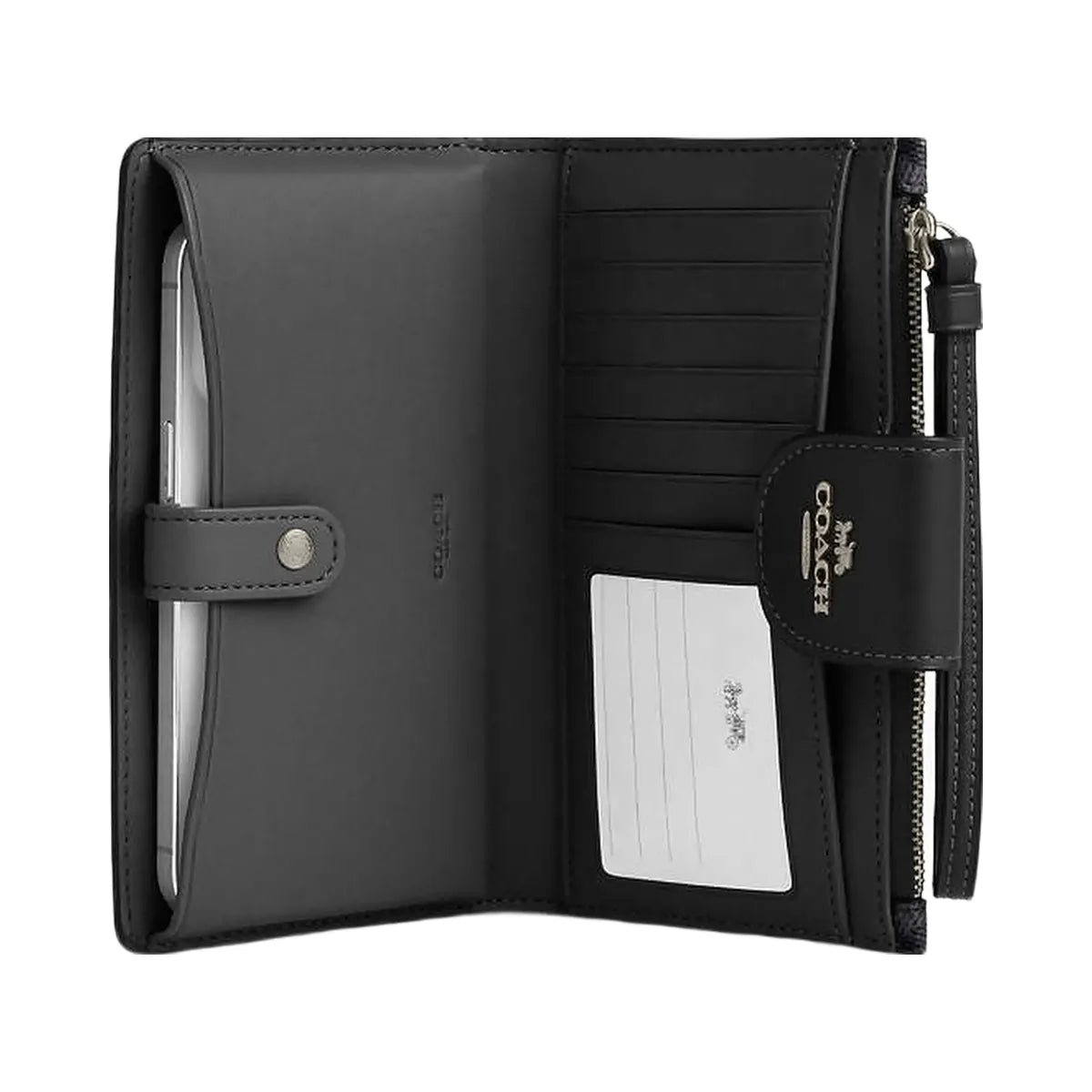 Coach Phone Wallet In Signature Canvas Signature Canvas-Gunmetal-Charcoal-Black