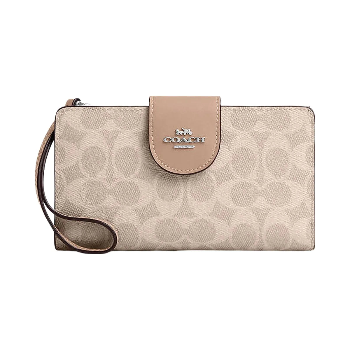 Coach Phone Wallet In Signature Canvas Signature Canvas-Silver-Sand-Taupe