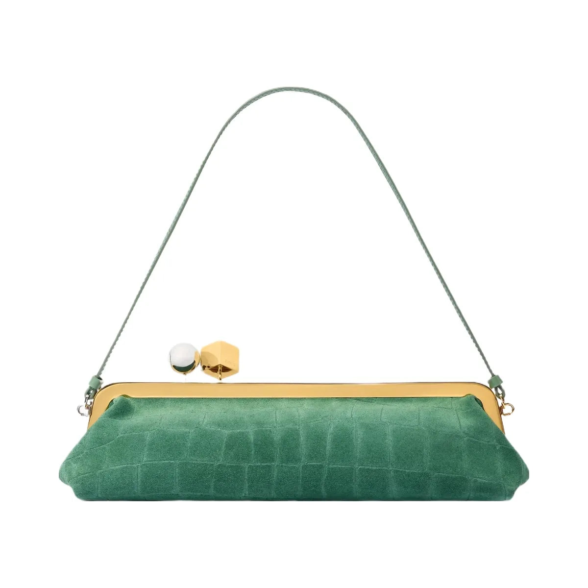 Jacquemus The Salon Clutch Long Clutch Bag In Crocodile-Embossed Suede Dark Mint