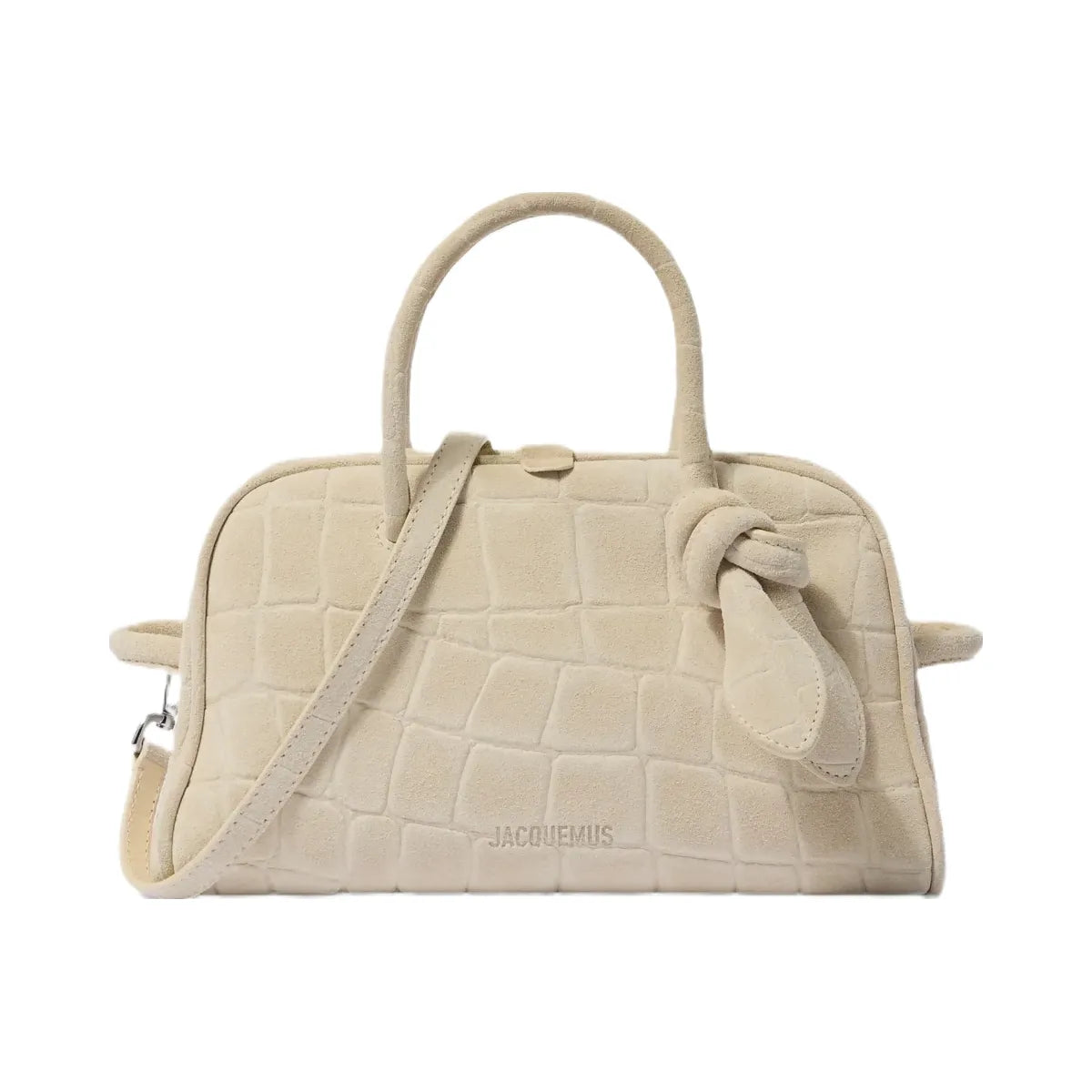 Jacquemus The Small Turismo Bowling Bag In Crocodile-Embossed Suede Ivory