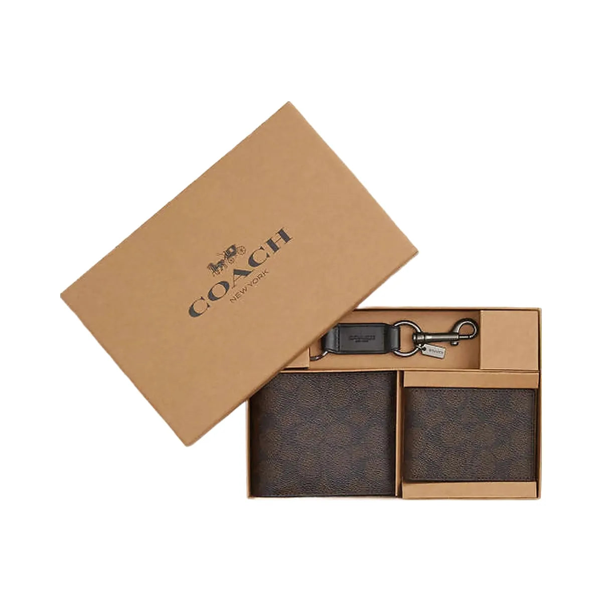 Coach Boxed 3 In 1 Wallet Gift Set In Signature Canvas Signature Canvas-Qb-Walnut-Black