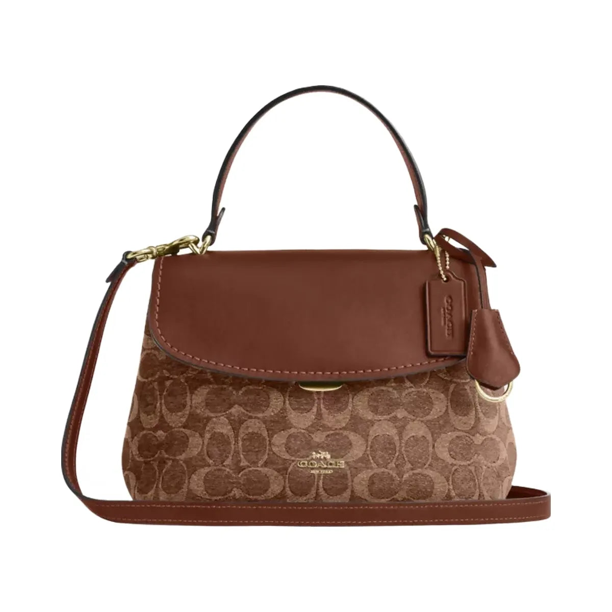 COACH Emory Top Handle Bag In Signature Chenille Gold Light Khaki Vintage Brown