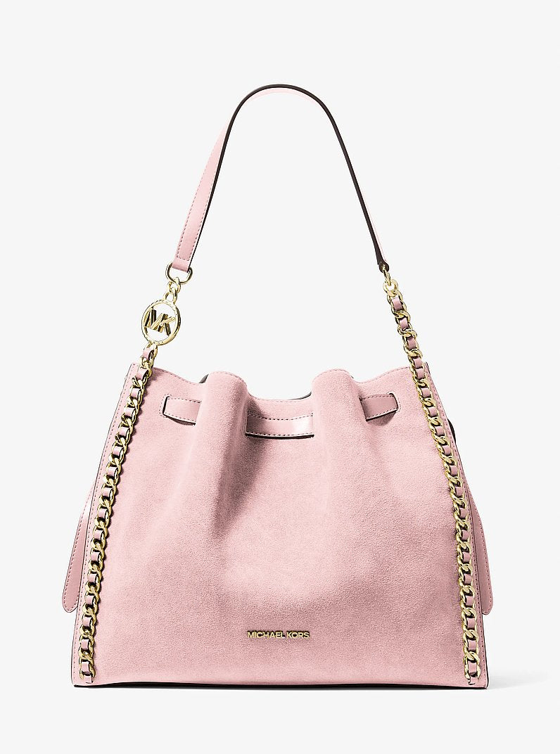 Michael Kors Mina Large Suede Chain Shoulder Bag Powder Blush