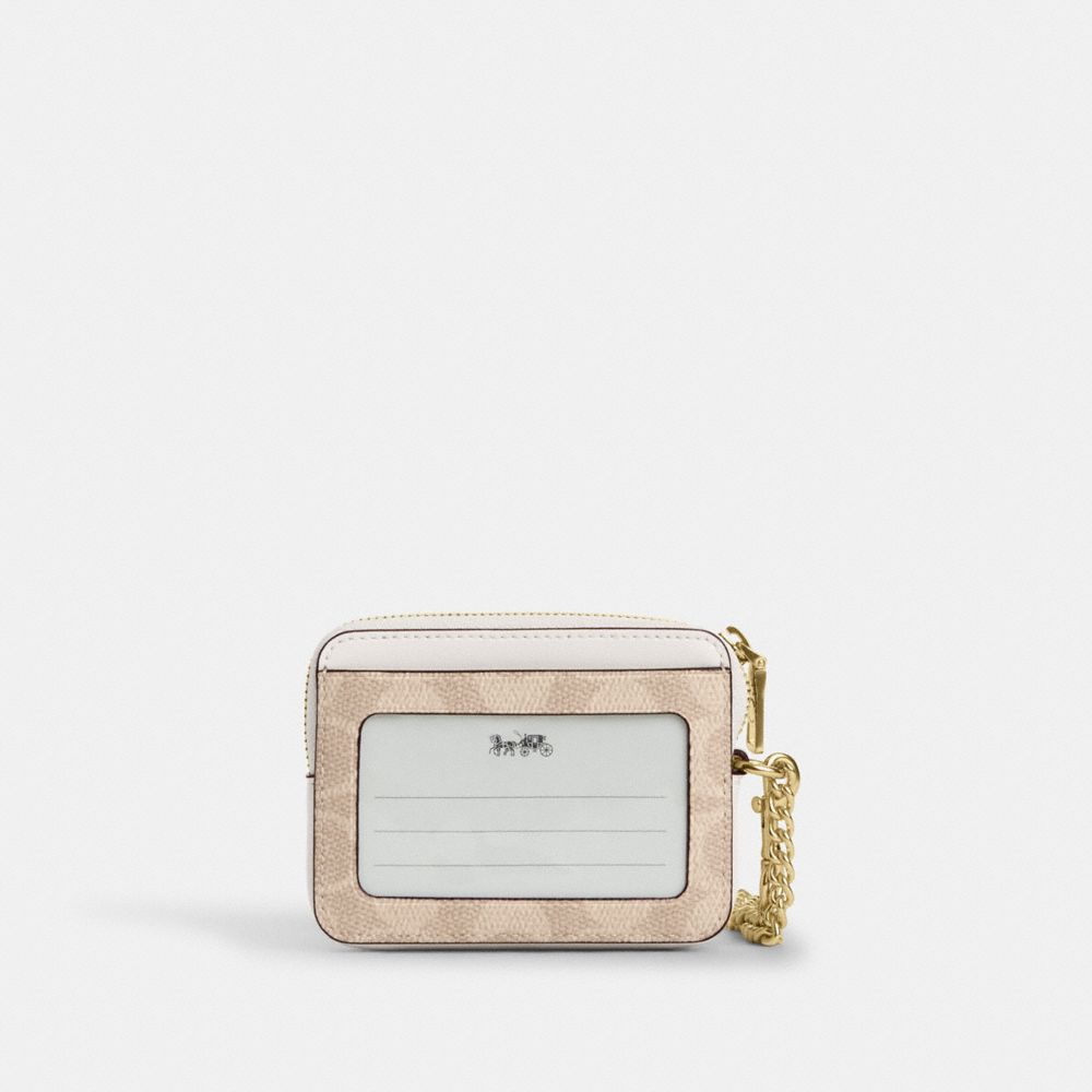 Coach Zip Card Case In Signature Canvas Signature Canvas-Gold-Sand-Chalk