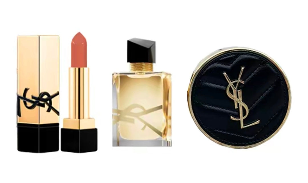 YSL Saint Laurent Lipstick Cushion Perfume Sample Trial Set - Easy-to-Apply, Glossy, Brightening 3-Piece Set - Mother's Day Gift for Mom