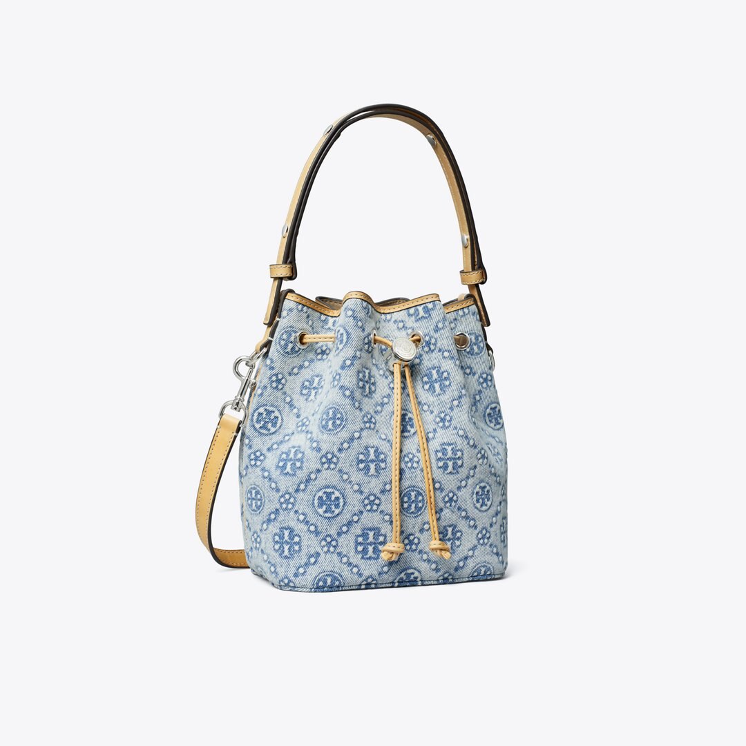 Tory Burch T Monogram Denim Mini Bucket Bag Powder Blue