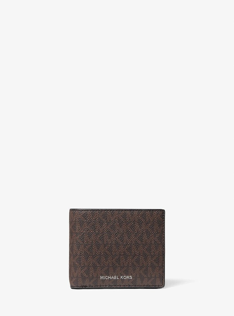 Michael Kors Cooper Logo Billfold Wallet With Passcase Brown-Black